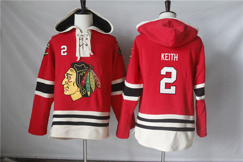 Men's Chicago Blackhawks #2 Duncan Keith Old Time Hockey Red Current Lacer Heavyweight Hoodie Stitched