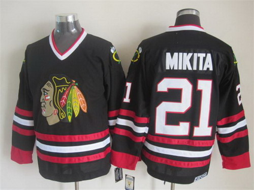 Men's Chicago Blackhawks #21 Stan Mikita Black 1999-2000 CCM Vintage Throwback Stitched Jersey