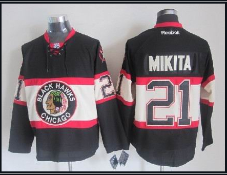Men's Chicago Blackhawks #21 Stan Mikita Black Third Throwback Jersey Stitched