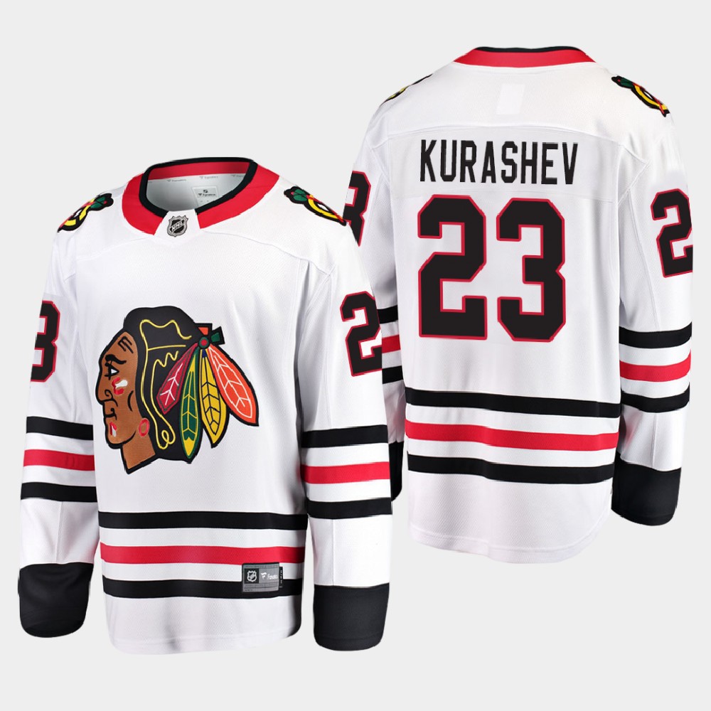 Men's Chicago Blackhawks #23 Philipp Kurashev Adidas Away White Stitched Jersey