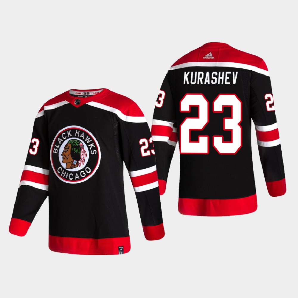Men's Chicago Blackhawks #23 Philipp Kurashev Black Adidas 2020-21 Reverse Retro Alternate NHL Stitched Jersey