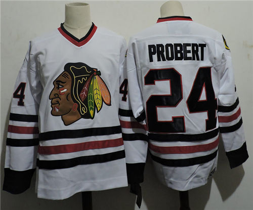 Men's Chicago Blackhawks #24 BOB PROBERT 1996 CCM Throwback White NHL Ice Hockey Jersey Size S-3XL Stitched
