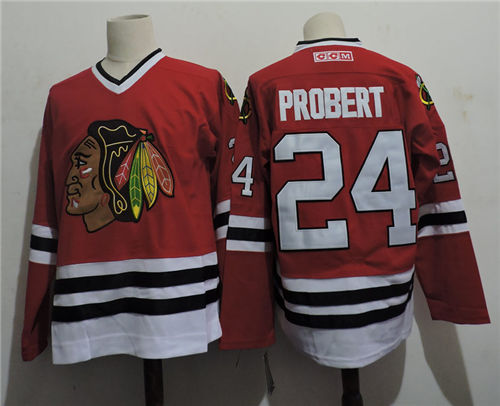 Men's Chicago Blackhawks #24 Bob Probert 1996-97 CCM Throwback Home Red Hockey Jersey Size S-3XL Stitched