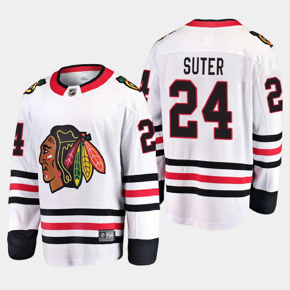 Men's Chicago Blackhawks #24 Pius Suter Adidas Away White Stitched Jersey