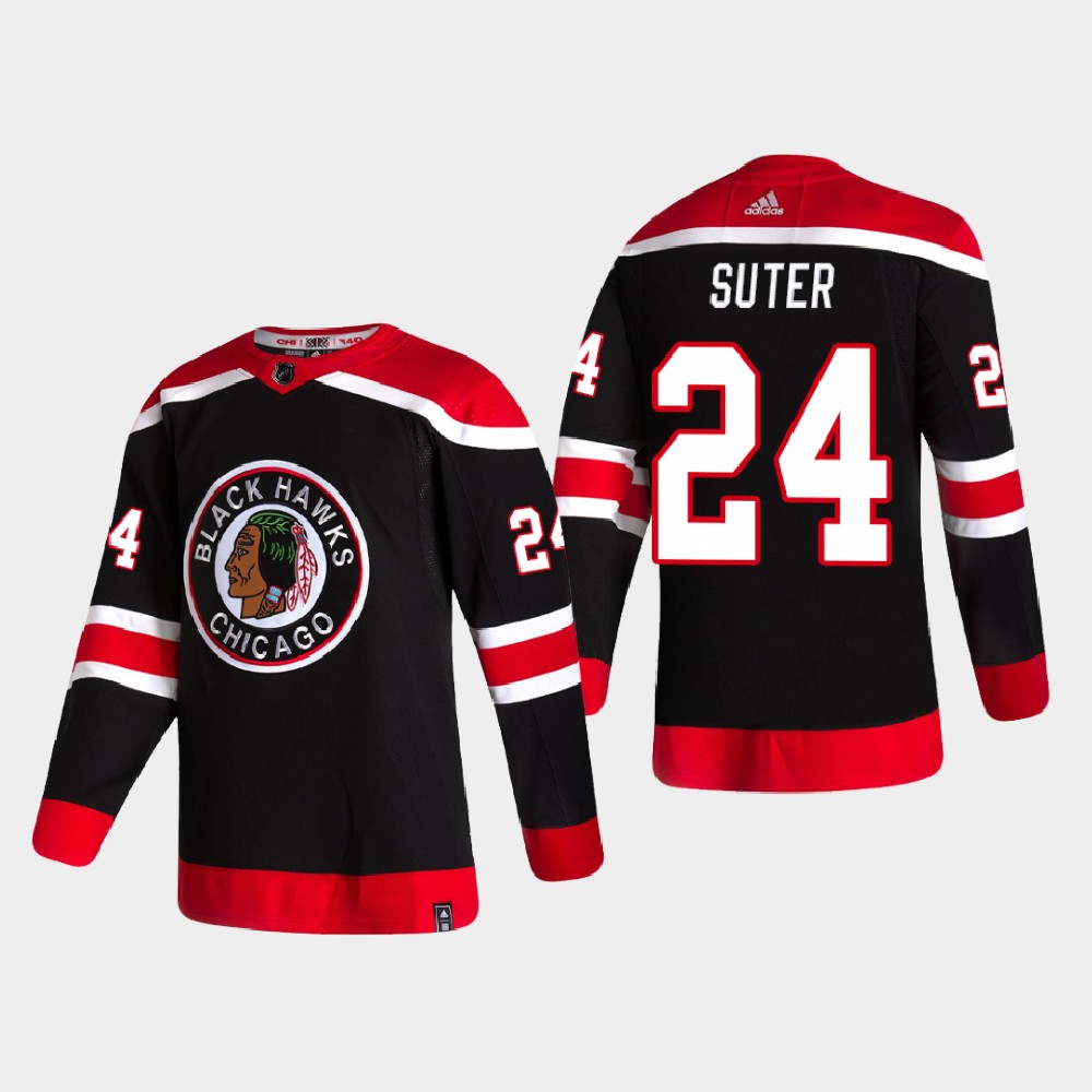 Men's Chicago Blackhawks #24 Pius Suter Black Adidas 2020-21 Reverse Retro Alternate NHL Stitched Jersey