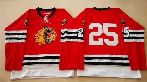 Men's Chicago Blackhawks #25 Matt Carey 1960-61 Red Vintage Stitched Jersey