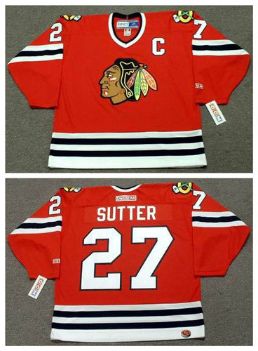 Men's Chicago Blackhawks #27 DARRYL SUTTER 1982 CCM Throwback NHL Hockey Stitched Jersey