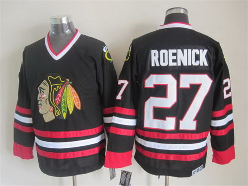 Men's Chicago Blackhawks #27 Jeremy Roenick Black CCM Vintage Throwback Stitched Jersey