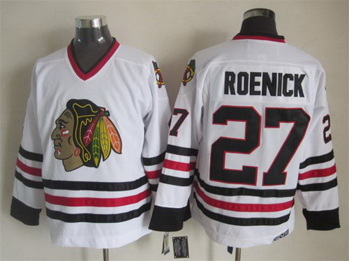 Men's Chicago Blackhawks #27 Jeremy Roenick White CCM 1994 Vintage Throwback Stitched Jersey