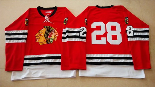 Men's Chicago Blackhawks #28 Steve Larmer 1960-61 Red Vintage Stitched Jersey