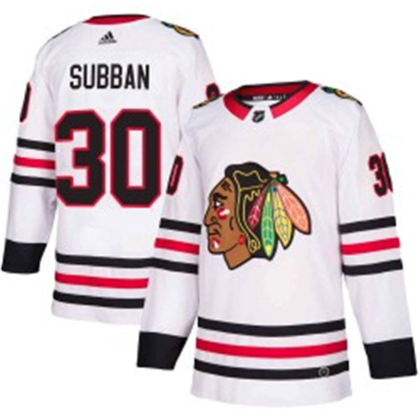 Men's Chicago Blackhawks #30 Malcolm Subban Adidas Away White Stitched Jersey