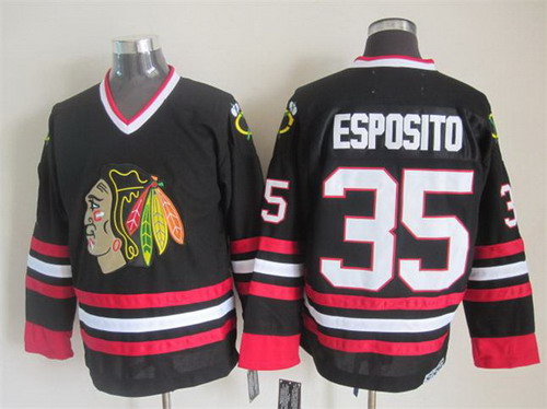 Men's Chicago Blackhawks #35 Tony Esposito Black CCM Vintage Throwback Jersey Stitched