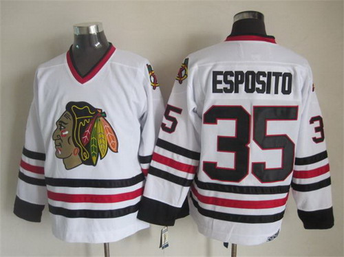 Men's Chicago Blackhawks #35 Tony Esposito White CCM Vintage Throwback Stitched Jersey