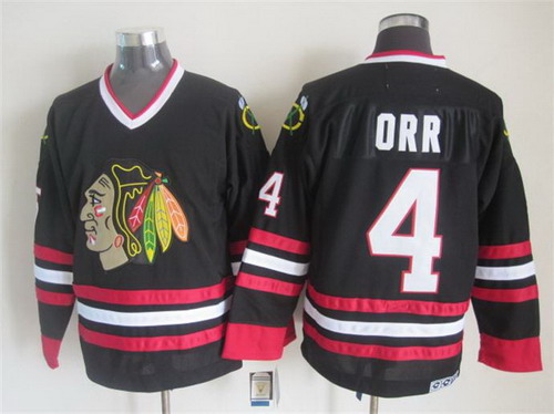 Men's Chicago Blackhawks #4 Bobby Orr Black CCM 1976 Vintage Throwback Stitched Jersey