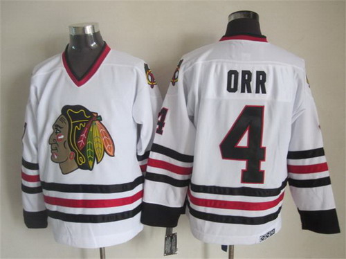 Men's Chicago Blackhawks #4 Bobby Orr White CCM 1976 Vintage Throwback Stitched Jersey