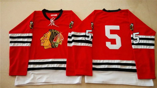 Men's Chicago Blackhawks #5 David Rundblad 1960-61 Red Vintage Stitched Jersey