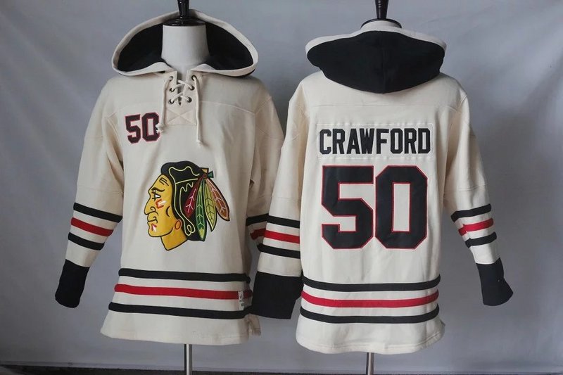 Men's Chicago Blackhawks #50 Corey Crawford Cream Old Time Hockey Hoodie Stitched