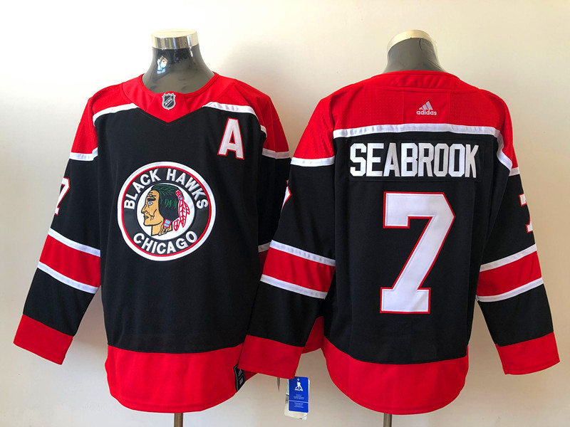 Men's Chicago Blackhawks #7 Brent Seabrook Black Adidas 2020-21 Reverse Retro Alternate NHL Stitched Jersey
