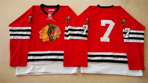 Men's Chicago Blackhawks #7 Chris Chelios 1960-61 Red Vintage Stitched Jersey