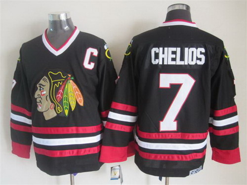 Men's Chicago Blackhawks #7 Chris Chelios Black 1996 CCM Vintage Throwback Stitched Jersey