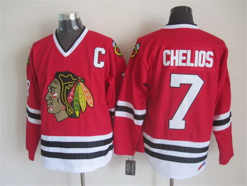 Men's Chicago Blackhawks #7 Chris Chelios Red 1996 Throwback CCM Stitched Jersey