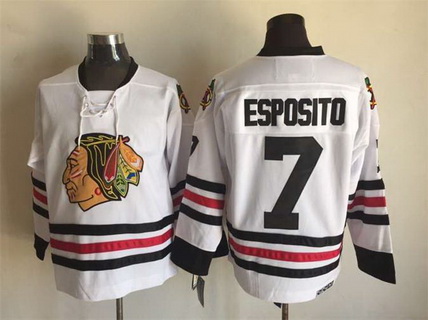 Men's Chicago Blackhawks #7 Tony Esposito 1966 White CCM Vintage Throwback Stitched Jersey