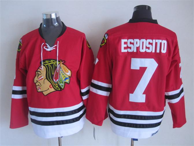 Men's Chicago Blackhawks #7 Tony Esposito Red Throwback CCM Stitched Jersey