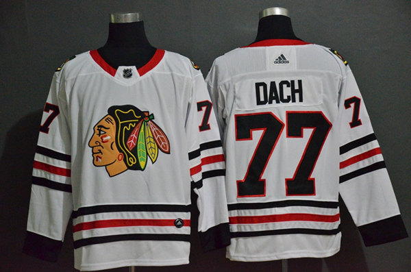 Men's Chicago Blackhawks #77 Kirby Dach Adidas Away White Stitched Jersey
