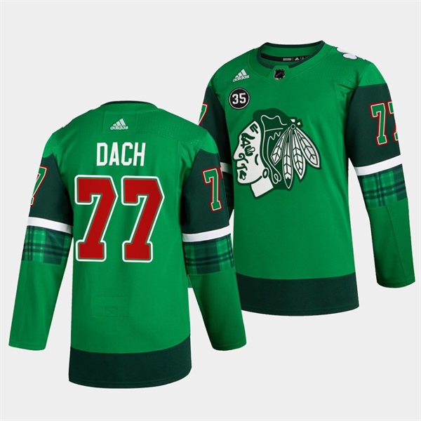 Men's Chicago Blackhawks #77 Kirby Dach Green 2020 St. Patrick's Day Player Stitched Jersey