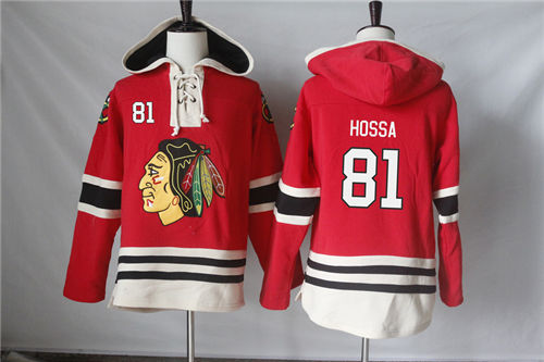 Men's Chicago Blackhawks #81 Marian Hossa Old Time Hockey Red Current Lacer Heavyweight Hoodie Stitched
