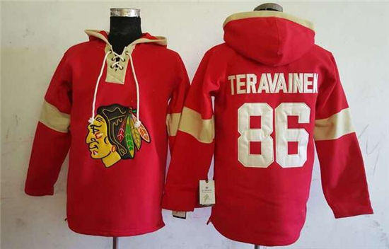 Men's Chicago Blackhawks #86 Teuvo Teravainen All Red Stitched NHL Old Time Hockey Hoodie Stitched