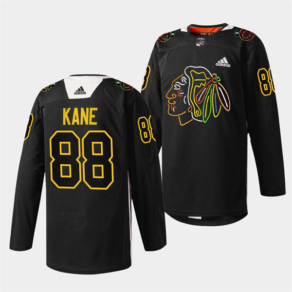 Men's Chicago Blackhawks #88 Patrick Kane Black Warm-Up 2021-22 Foundation Night Stitched Jersey
