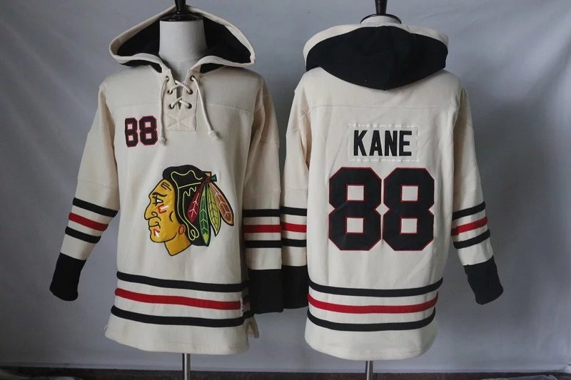 Men's Chicago Blackhawks #88 Patrick Kane Cream Old Time Hockey Hoodie Stitched