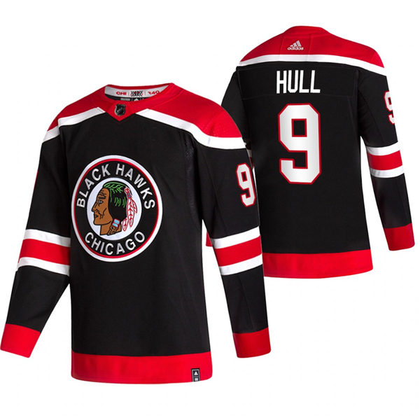Men's Chicago Blackhawks #9 Bobby Hull Black Adidas 2020-21 Reverse Retro Alternate NHL Stitched Jersey