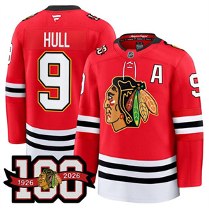 Men's Chicago Blackhawks 100th Anniversary Premium Jersey - All Stitched Bobby Hull - 9