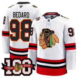 Men's Chicago Blackhawks 100th Anniversary Premium Jersey - All Stitched Connor Bedard   98