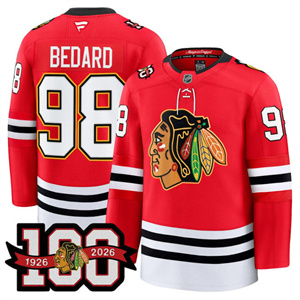 Men's Chicago Blackhawks 100th Anniversary Premium Jersey - All Stitched Connor Bedard - 98
