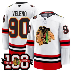 Men's Chicago Blackhawks 100th Anniversary Premium Jersey - All Stitched Joe Veleno -  90