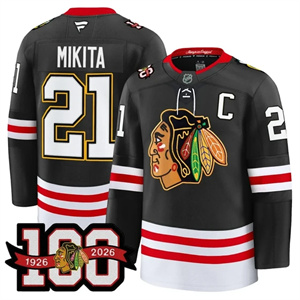 Men's Chicago Blackhawks 100th Anniversary Premium Jersey - All Stitched Stan Mikita - 21