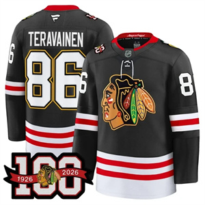 Men's Chicago Blackhawks 100th Anniversary Premium Jersey - All Stitched Teuvo Teravainen -   86