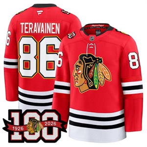 Men's Chicago Blackhawks 100th Anniversary Premium Jersey - All Stitched Teuvo Teravainen - 86