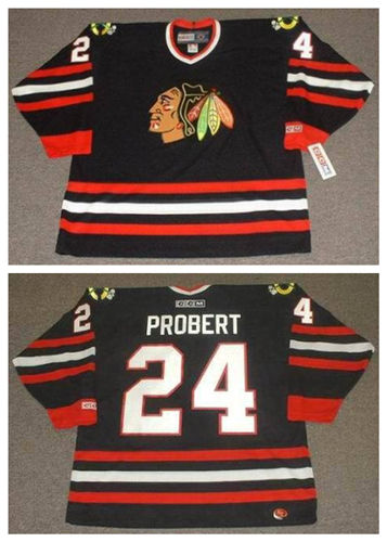 Men's Chicago Blackhawks 1996-97 #24 Bob Probert Game Worn Alternate Black CCM Stitched Jersey