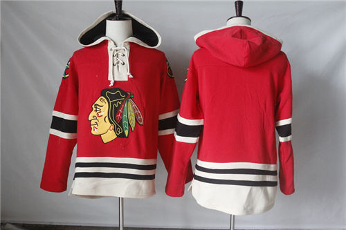 Men's Chicago Blackhawks Blank Old Time Hockey Red Current Lacer Heavyweight Hoodie Stitched