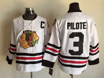 Men's Chicago Blackhawks Throwback Player #3 Pierre Pilote 1967 Road White Premier Jersey by CCM Stitched