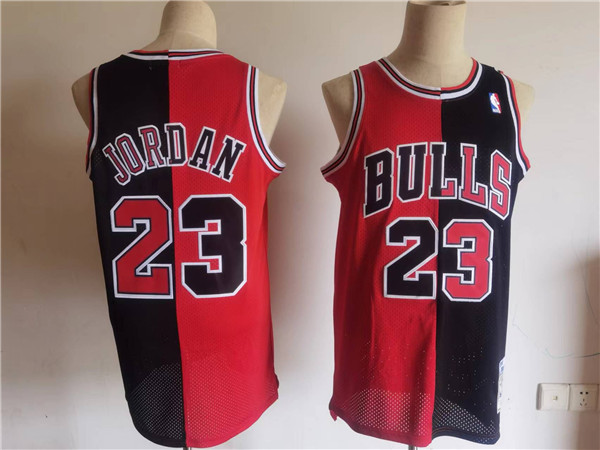 Men's Chicago Bulls #23 Michael Jordan Red  Black Split Throwback Stitched Jersey