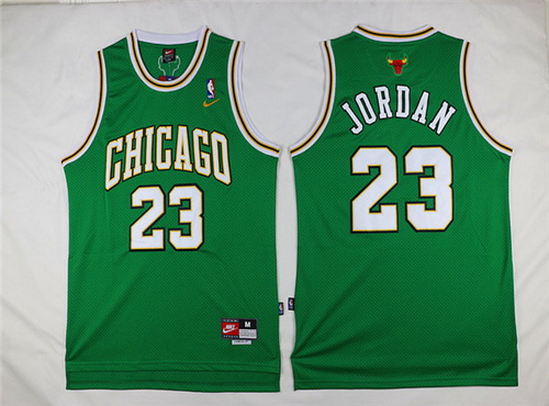 Men's Chicago Bulls #23 Michael Jordan Revolution 30 Swingman Green With Gold Edge Jersey