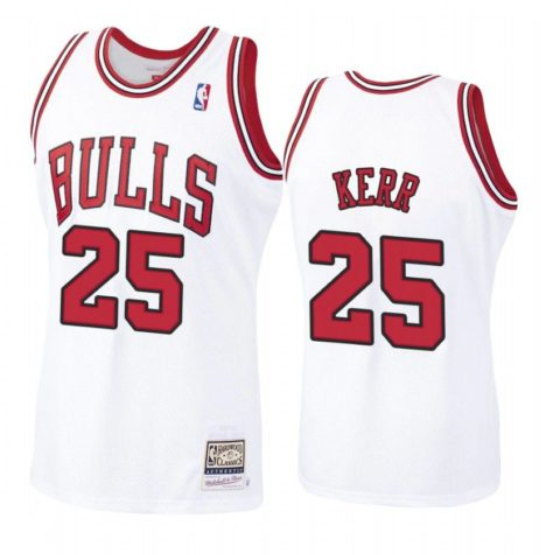 Men's Chicago Bulls #25 Steve Kerr White Throwback Stitched Jersey