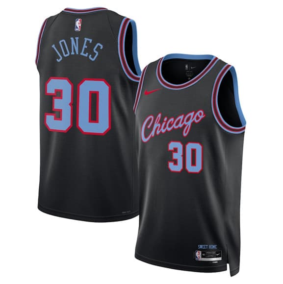 Men's Chicago Bulls #30 Tre Jones Black 2025-26 City Edition Swingman Stitched Basketball Jersey