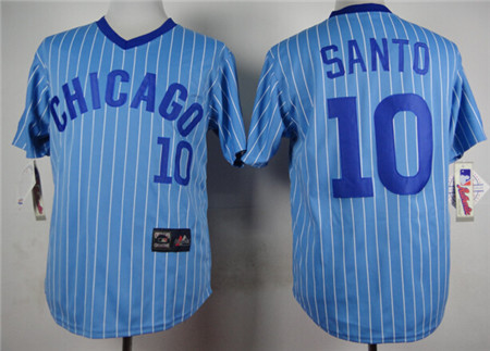 Men's Chicago Cubs #10 Ron Santo Blue Pinstripe Pullover Jerseys