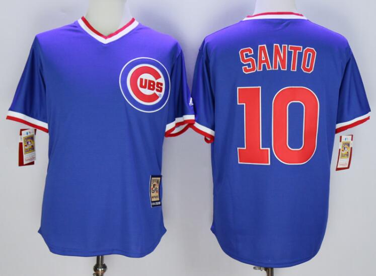 Men's Chicago Cubs #10 Ron Santo Blue Pullover Throwback Jerseys